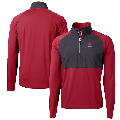 Men's Cutter & Buck Scarlet Ohio State Buckeyes Alumni Logo Adapt Eco Knit Hybrid Recycled Quarter-Zip Pullover Top