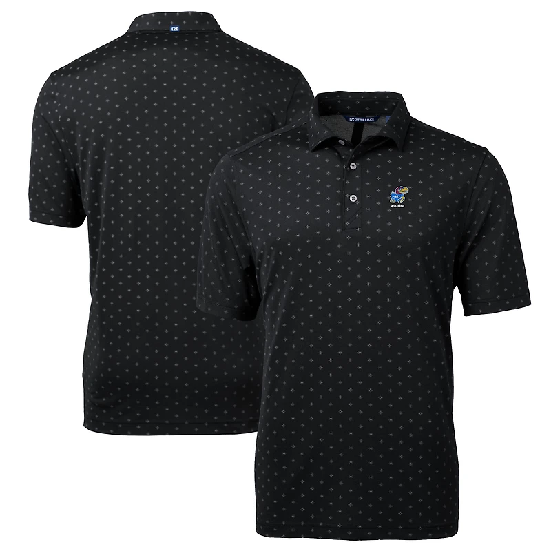 Men's Cutter & Buck  Black Kansas Jayhawks Alumni Logo Virtue Eco Pique Tile Print Recycled Polo