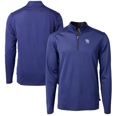 Men's Cutter & Buck  Royal Kentucky Wildcats Alumni Logo DryTec Virtue Eco Pique Micro Stripe Recycled Quarter-Zip Pullover Top