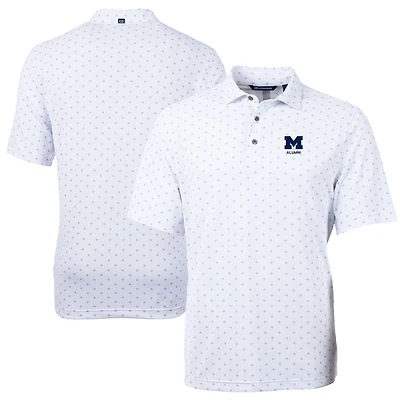 Men's Cutter & Buck  White Michigan Wolverines Alumni Logo Virtue Eco Pique Tile Print Recycled Polo