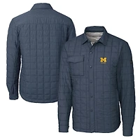 Men's Cutter & Buck  Anthracite Michigan Wolverines Alumni Logo Rainier PrimaLoft Eco Insulated Quilted Button-Up Shacket