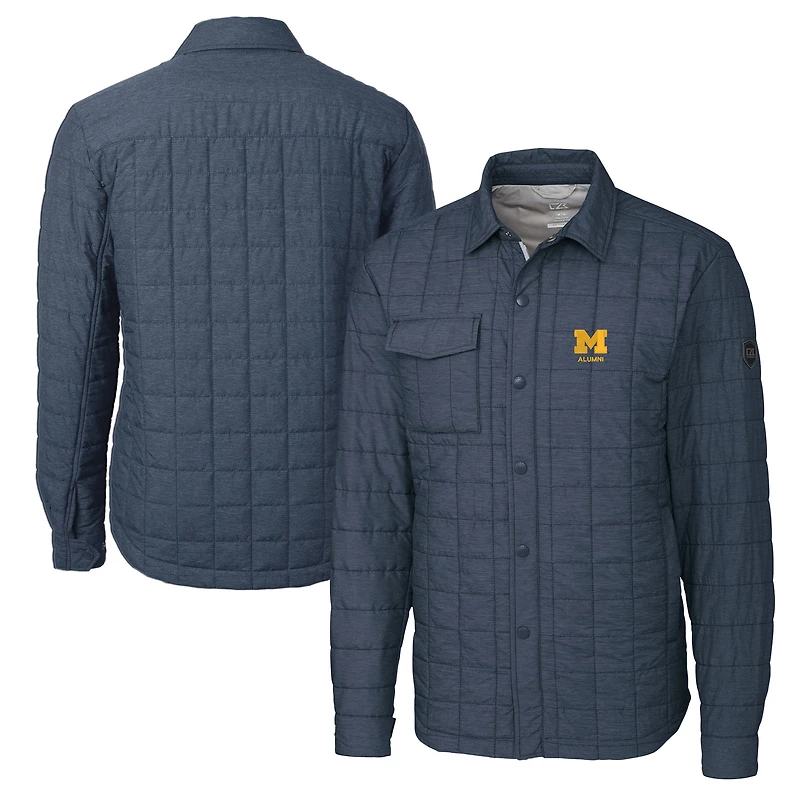 Men's Cutter & Buck  Anthracite Michigan Wolverines Alumni Logo Rainier PrimaLoft Eco Insulated Quilted Button-Up Shacket