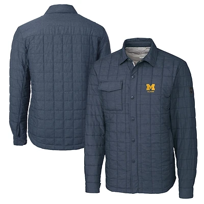 Men's Cutter & Buck  Anthracite Michigan Wolverines Alumni Logo Rainier PrimaLoft Eco Insulated Quilted Button-Up Shacket