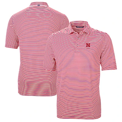 Men's Cutter & Buck  Scarlet Nebraska Huskers Alumni Logo Virtue Eco Pique Stripe Recycled Polo