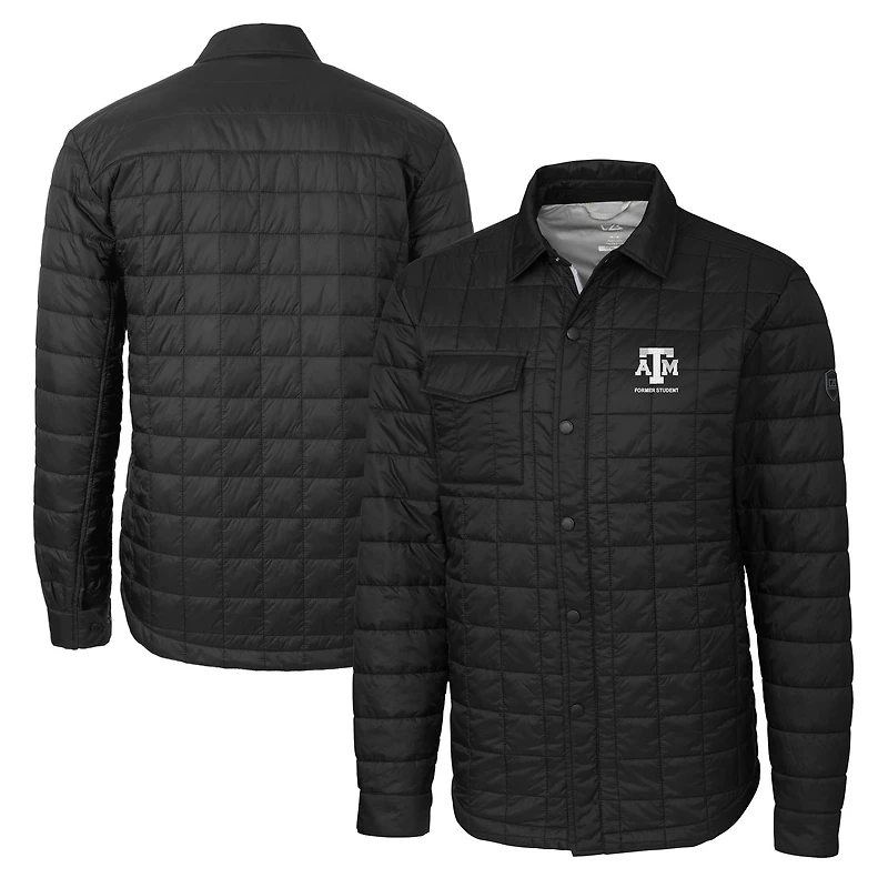 Men's Cutter & Buck  Black Texas A&M Aggies Alumni Logo Rainier PrimaLoft Eco Insulated Quilted Button-Up Shacket