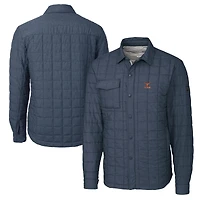 Men's Cutter & Buck  Anthracite Texas Longhorns Alumni Logo Rainier PrimaLoft Eco Insulated Quilted Button-Up Shacket
