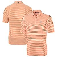 Men's Cutter & Buck  Orange Clemson Tigers Alumni Logo Virtue Eco Pique Stripe Recycled Polo