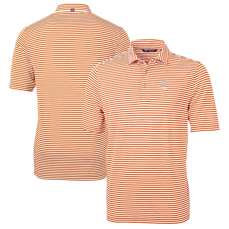 Men's Cutter & Buck  Orange Clemson Tigers Alumni Logo Virtue Eco Pique Stripe Recycled Polo
