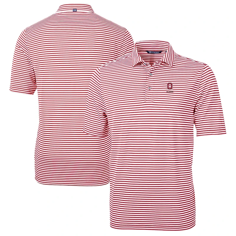 Men's Cutter & Buck  Scarlet Ohio State Buckeyes Alumni Logo Virtue Eco Pique Stripe Recycled Polo