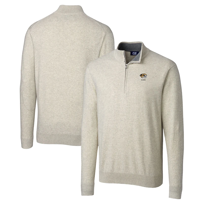 Men's Cutter & Buck  Oatmeal Missouri Tigers Alumni Logo Lakemont Tri-Blend Quarter-Zip Pullover Sweater