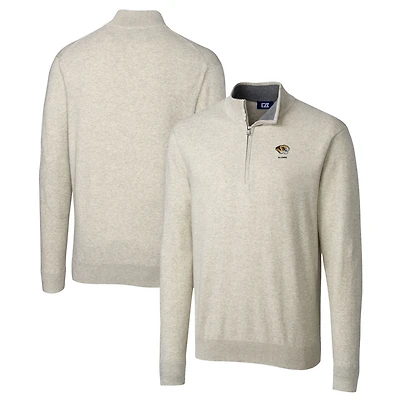 Men's Cutter & Buck  Oatmeal Missouri Tigers Alumni Logo Lakemont Tri-Blend Quarter-Zip Pullover Sweater
