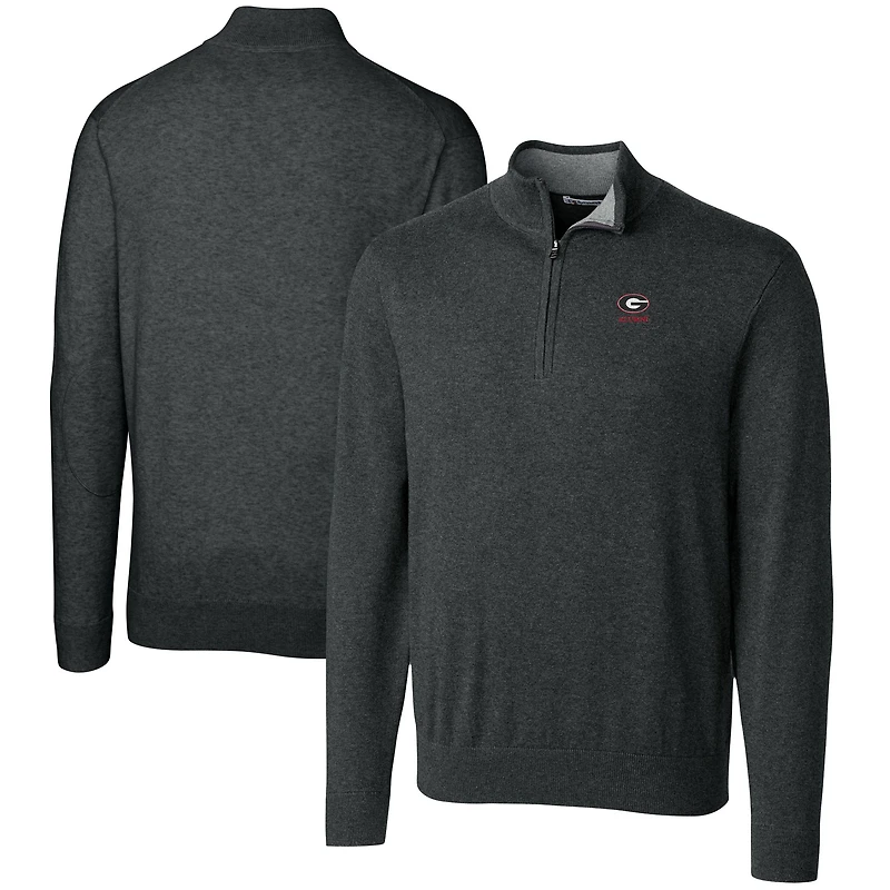 Men's Cutter & Buck  Heather Charcoal Georgia Bulldogs Alumni Logo Lakemont Tri-Blend Quarter-Zip Pullover Sweater