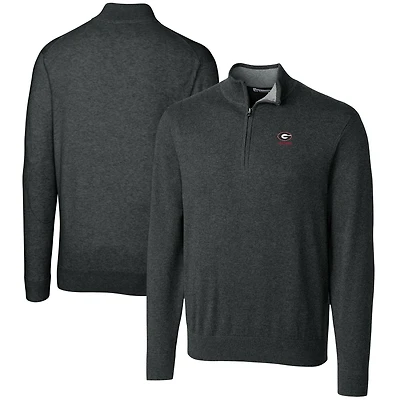 Men's Cutter & Buck  Heather Charcoal Georgia Bulldogs Alumni Logo Lakemont Tri-Blend Quarter-Zip Pullover Sweater
