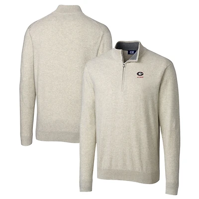 Men's Cutter & Buck Oatmeal Georgia Bulldogs Alumni Logo Lakemont Tri-Blend Quarter-Zip Pullover Sweater