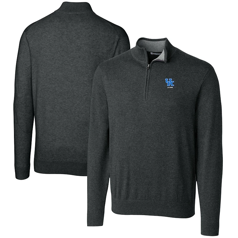 Men's Cutter & Buck Heather Charcoal Kentucky Wildcats Alumni Logo Lakemont Tri-Blend Quarter-Zip Pullover Sweater