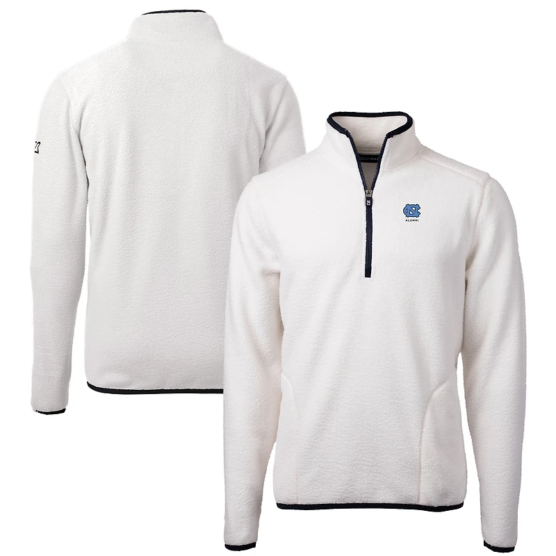Men's Cutter & Buck  Oatmeal North Carolina Tar Heels Alumni Logo Cascade Eco Sherpa Fleece Quarter-Zip Pullover Jacket