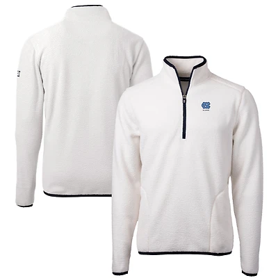 Men's Cutter & Buck  Oatmeal North Carolina Tar Heels Alumni Logo Cascade Eco Sherpa Fleece Quarter-Zip Pullover Jacket