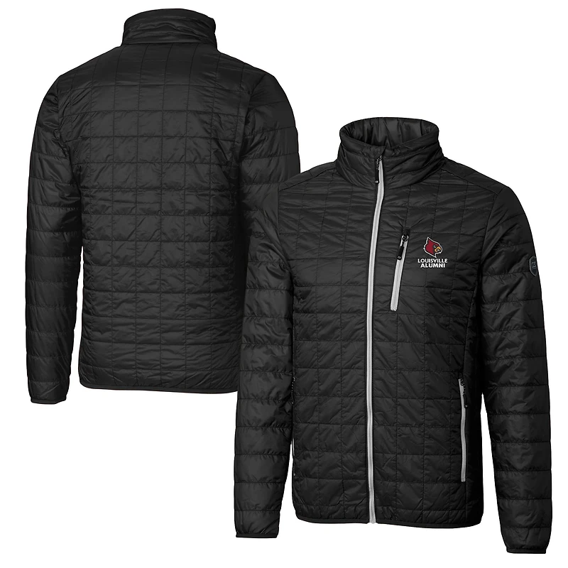 Men's Cutter & Buck Black Louisville Cardinals Alumni Logo Rainier PrimaLoft Eco Insulated Full-Zip Puffer Vest