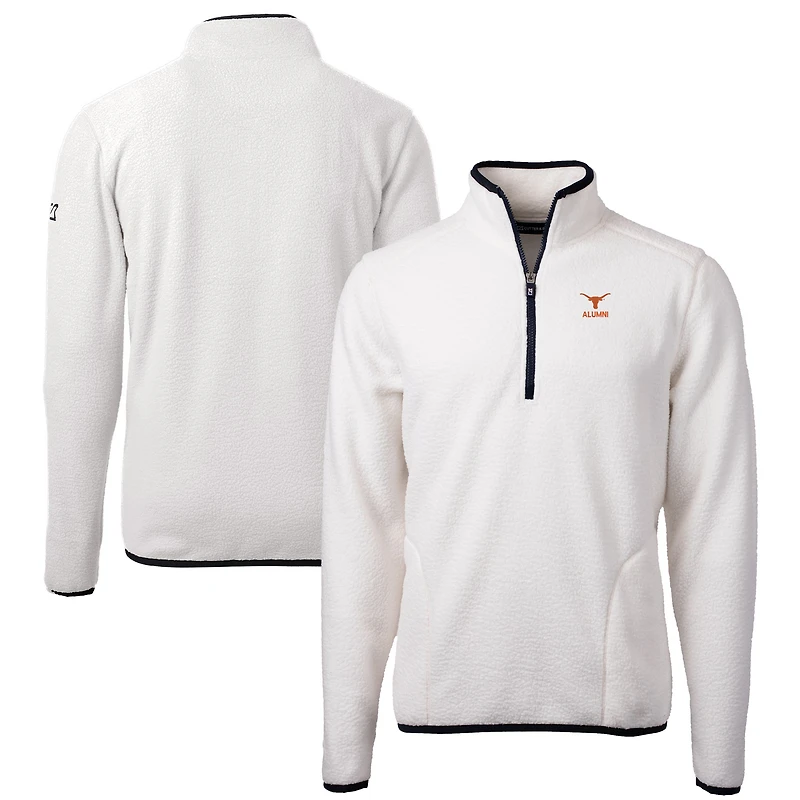 Men's Cutter & Buck Oatmeal Texas Longhorns Alumni Logo Cascade Eco Sherpa Fleece Quarter-Zip Pullover Jacket