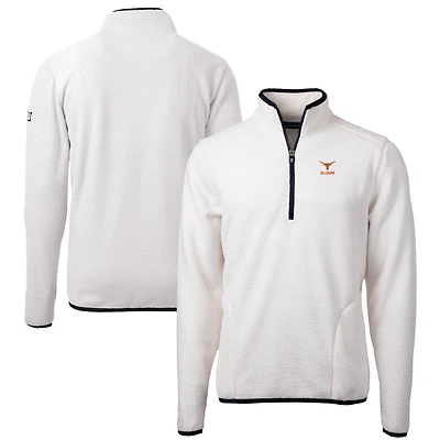 Men's Cutter & Buck Oatmeal Texas Longhorns Alumni Logo Cascade Eco Sherpa Fleece Quarter-Zip Pullover Jacket