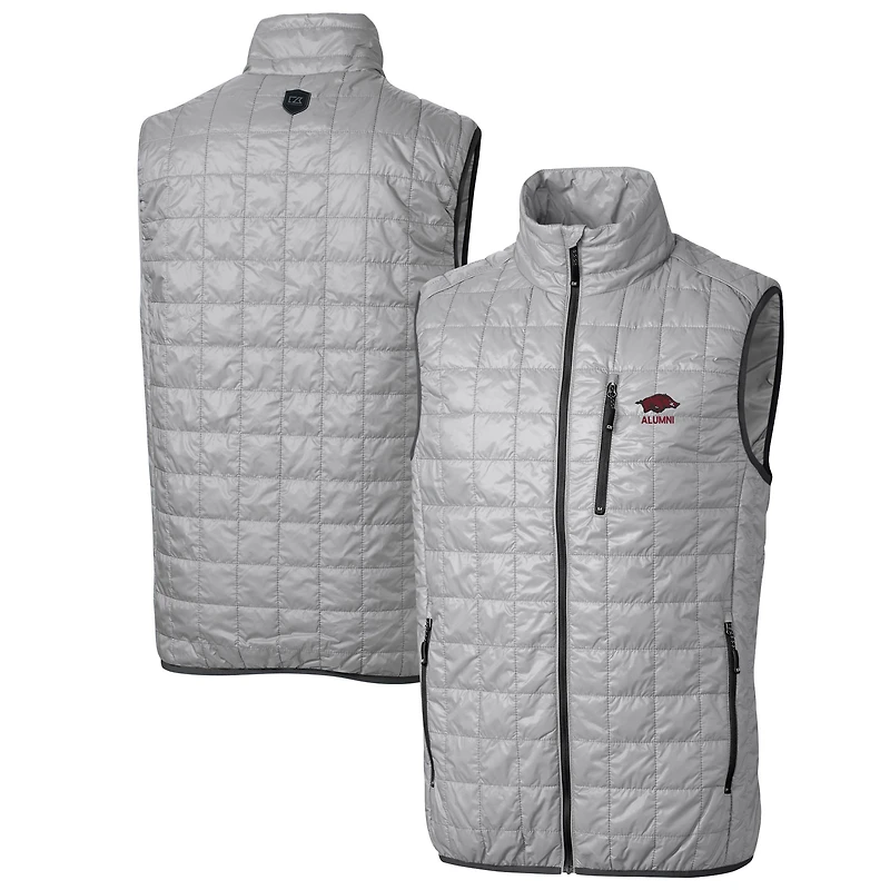 Men's Cutter & Buck  Gray Arkansas Razorbacks Alumni Logo Rainier PrimaLoft Eco Insulated Full-Zip Puffer Vest