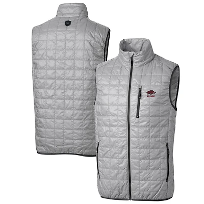 Men's Cutter & Buck  Gray Arkansas Razorbacks Alumni Logo Rainier PrimaLoft Eco Insulated Full-Zip Puffer Vest