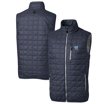 Men's Cutter & Buck  Anthracite North Carolina Tar Heels Alumni Logo Rainier PrimaLoft Eco Insulated Full-Zip Puffer Vest
