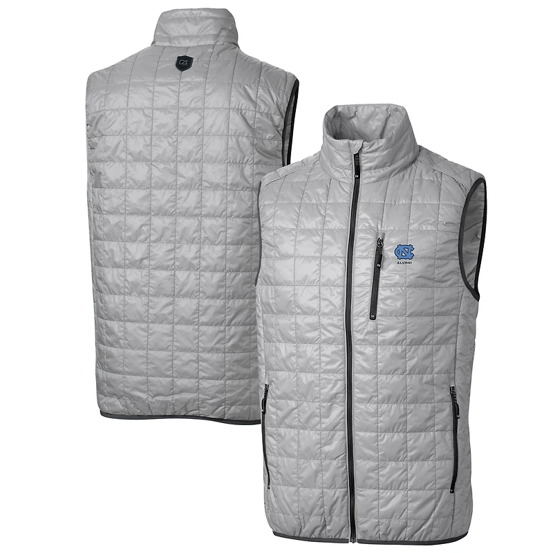 Men's Cutter & Buck  Gray North Carolina Tar Heels Alumni Logo Rainier PrimaLoft Eco Insulated Full-Zip Puffer Vest