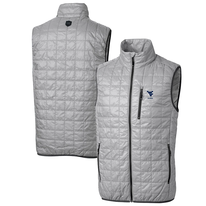 Men's Cutter & Buck  Gray West Virginia Mountaineers Alumni Logo Rainier PrimaLoft Eco Insulated Full-Zip Puffer Vest