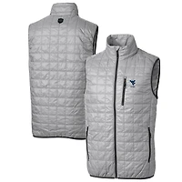 Men's Cutter & Buck  Gray West Virginia Mountaineers Alumni Logo Rainier PrimaLoft Eco Insulated Full-Zip Puffer Vest