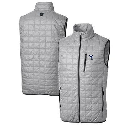 Men's Cutter & Buck  Gray West Virginia Mountaineers Alumni Logo Rainier PrimaLoft Eco Insulated Full-Zip Puffer Vest