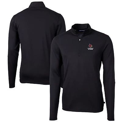Men's Cutter & Buck  Black Louisville Cardinals Alumni Logo Virtue Eco Pique Recycled Quarter-Zip Pullover Top