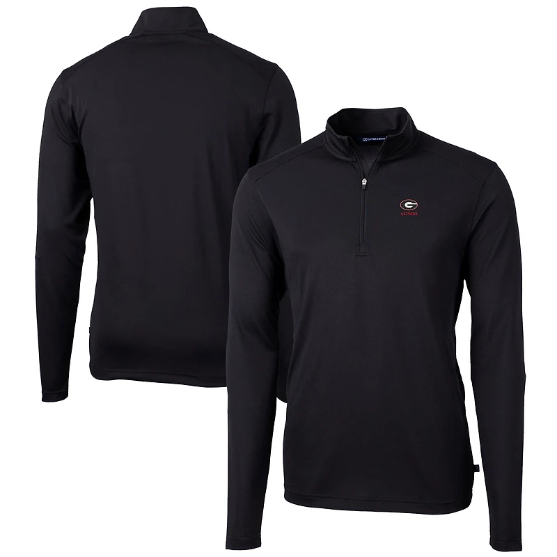 Men's Cutter & Buck Black Georgia Bulldogs Alumni Logo Virtue Eco Pique Recycled Quarter-Zip Pullover Top