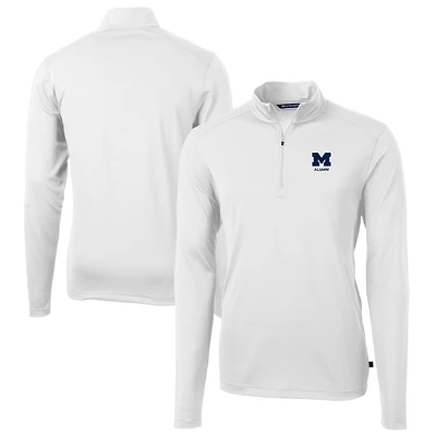 Men's Cutter & Buck  White Michigan Wolverines Alumni Logo Virtue Eco Pique Recycled Quarter-Zip Pullover Top