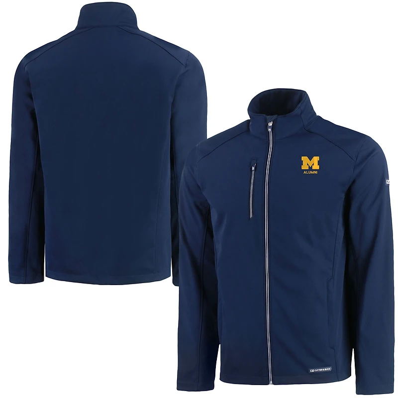 Men's Cutter & Buck  Navy Michigan Wolverines Alumni Logo Evoke Eco Softshell Recycled Full-Zip Jacket