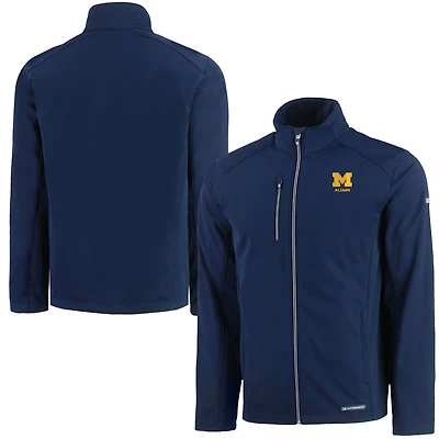 Men's Cutter & Buck  Navy Michigan Wolverines Alumni Logo Evoke Eco Softshell Recycled Full-Zip Jacket