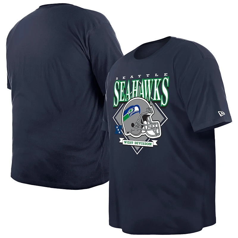 Men's New Era College Navy Seattle Seahawks Big & Tall Helmet Historic Mark T-Shirt
