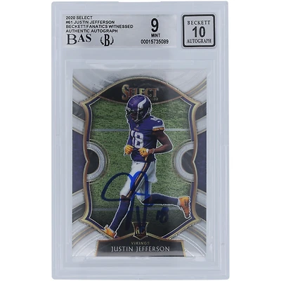 Justin Jefferson Minnesota Vikings Autographed 2020 Panini Select #61 Beckett Fanatics Witnessed Authenticated 9/10 Rookie Card