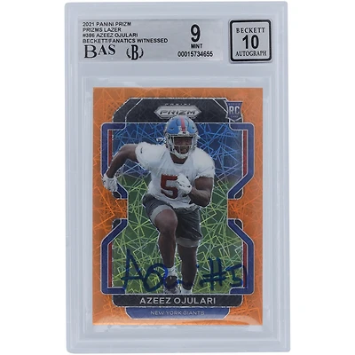 Azeez Ojulari New York Giants Autographed 2021 Panini Prizm Lazer #386 Beckett Fanatics Witnessed Authenticated 9/10 Rookie Card