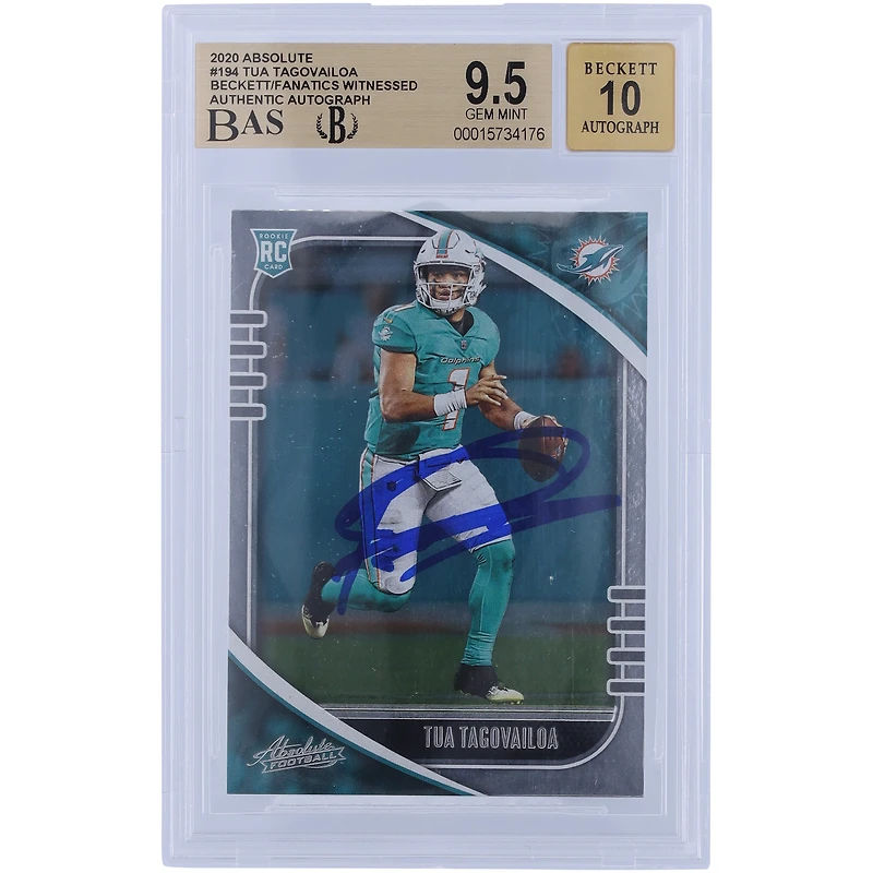 Tua Tagovailoa Miami Dolphins Autographed 2020 Panini Absolute #194 Beckett Fanatics Witnessed Authenticated /10 Rookie Card