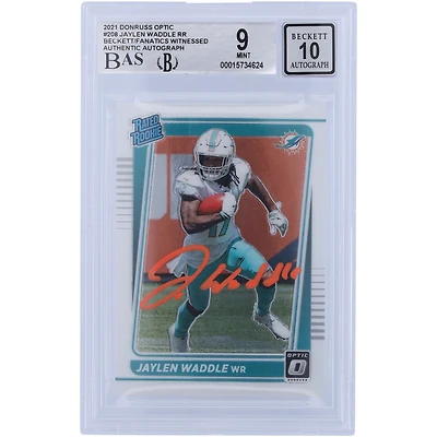 Jaylen Waddle Miami Dolphins Autographed 2021 Panini Donruss Optic Rated Rookie Orange Ink #208 Beckett Fanatics Witnessed Authenticated /10 Rookie Card