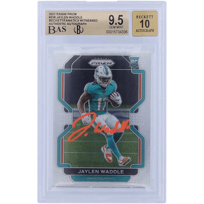 Jaylen Waddle Miami Dolphins Autographed 2021 Panini Prizm Orange Ink #338 Beckett Fanatics Witnessed Authenticated /10 Rookie Card