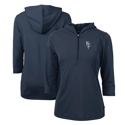 Women's Cutter & Buck  Navy Kansas City Royals City Connect DryTec Virtue Eco Pique Recycled 3/4-Sleeve Half-Zip Pullover Hoodie