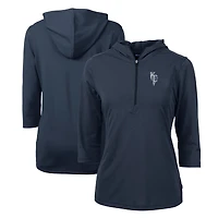Women's Cutter & Buck  Navy Kansas City Royals City Connect DryTec Virtue Eco Pique Recycled 3/4-Sleeve Half-Zip Pullover Hoodie