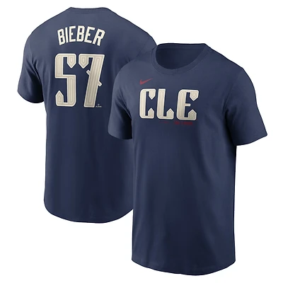 Men's Nike Shane Bieber Navy Cleveland Guardians 2024 City Connect Name & Number T-Shirt