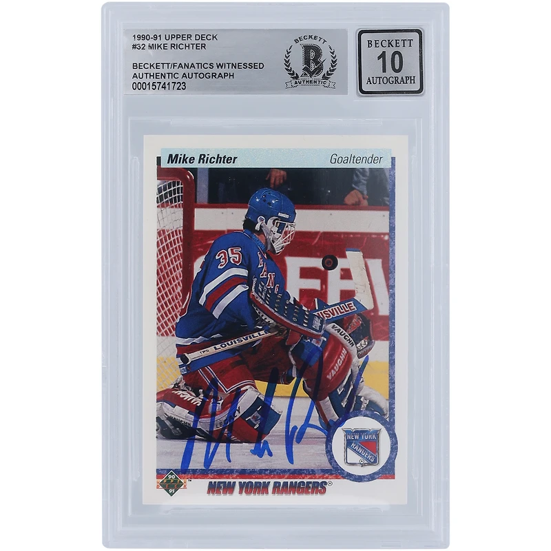 Mike Richter New York Rangers Autographed 1990-91 Upper Deck #32 Beckett Fanatics Witnessed Authenticated 10 Rookie Card