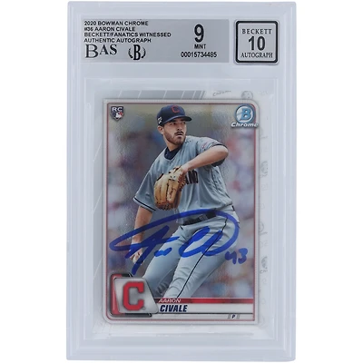 Aaron Civale Cleveland Guardians Autographed 2020 Bowman Chrome #36 Beckett Fanatics Witnessed Authenticated 9/10 Rookie Card