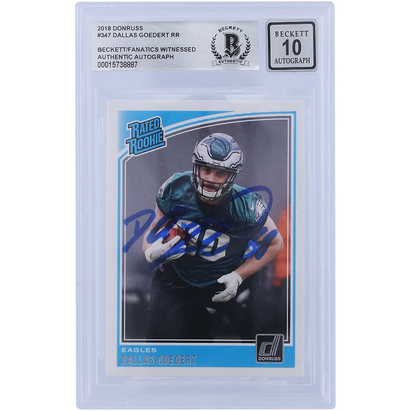Dallas Goedert Philadelphia Eagles Autographed 2018 Panini Donruss Rated Rookie #347 Beckett Fanatics Witnessed Authenticated 10 Rookie Card