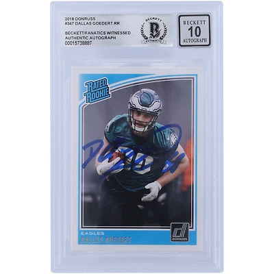 Dallas Goedert Philadelphia Eagles Autographed 2018 Panini Donruss Rated Rookie #347 Beckett Fanatics Witnessed Authenticated 10 Rookie Card