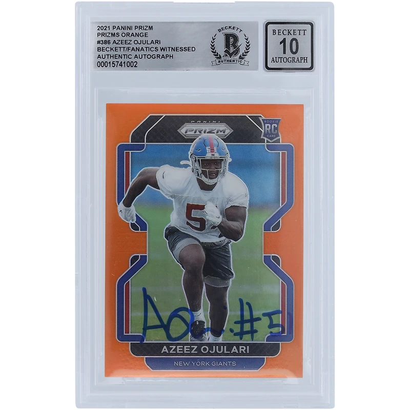 Azeez Ojulari New York Giants Autographed 2021 Panini Prizm Orange Prizms #386 #/249 Beckett Fanatics Witnessed Authenticated 10 Rookie Card